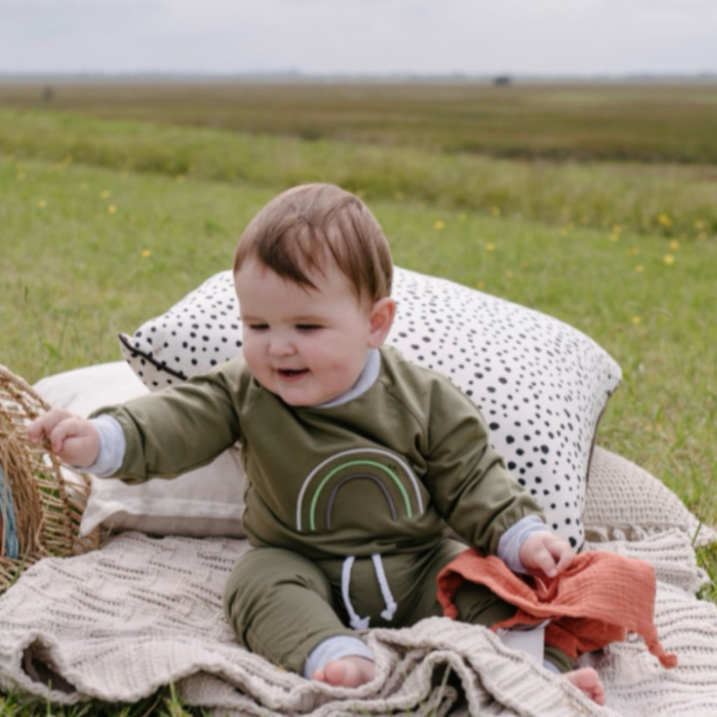 Green organic cotton tracksuit rainbow embellishment