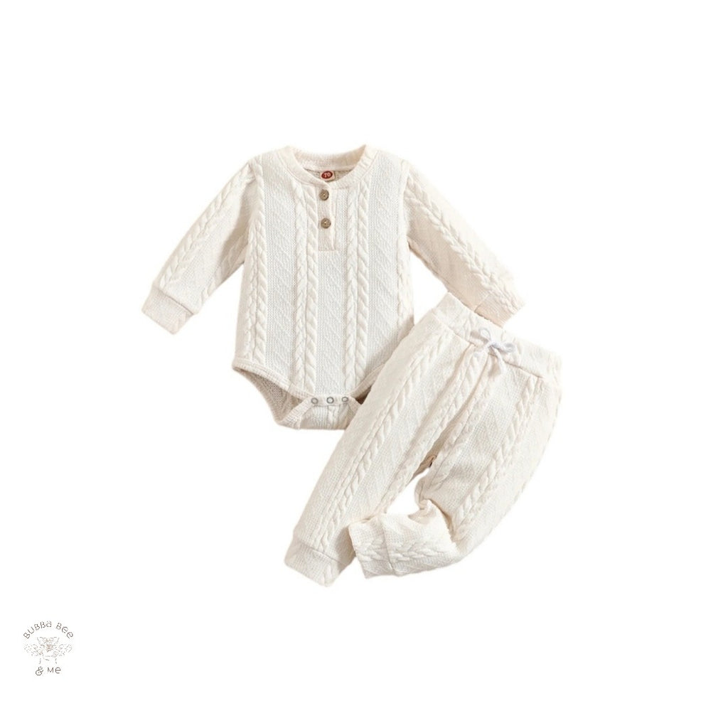 Baby 2 piece longsleeve set cream, cable print,Bubba Bee & Me.