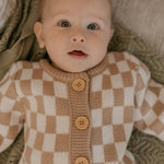 Knitted Onesie - Check Latte.