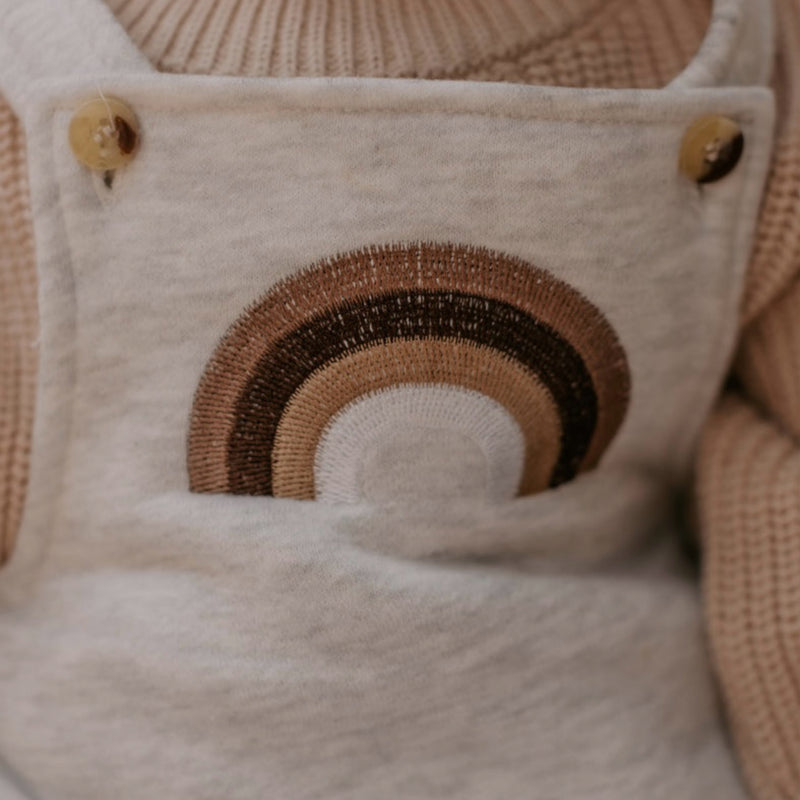 Embroidered Rainbow Overalls - White Marle.
