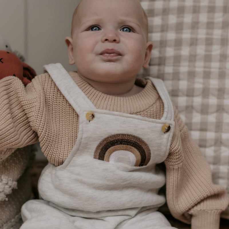 Embroidered Rainbow Overalls - White Marle.