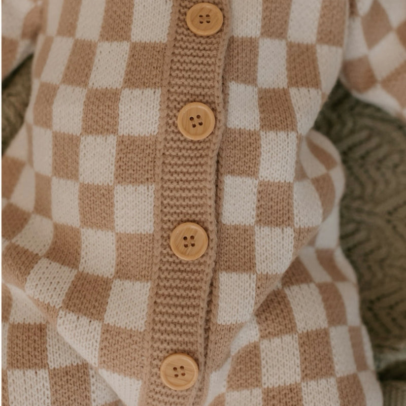 Knitted Onesie - Check Latte.