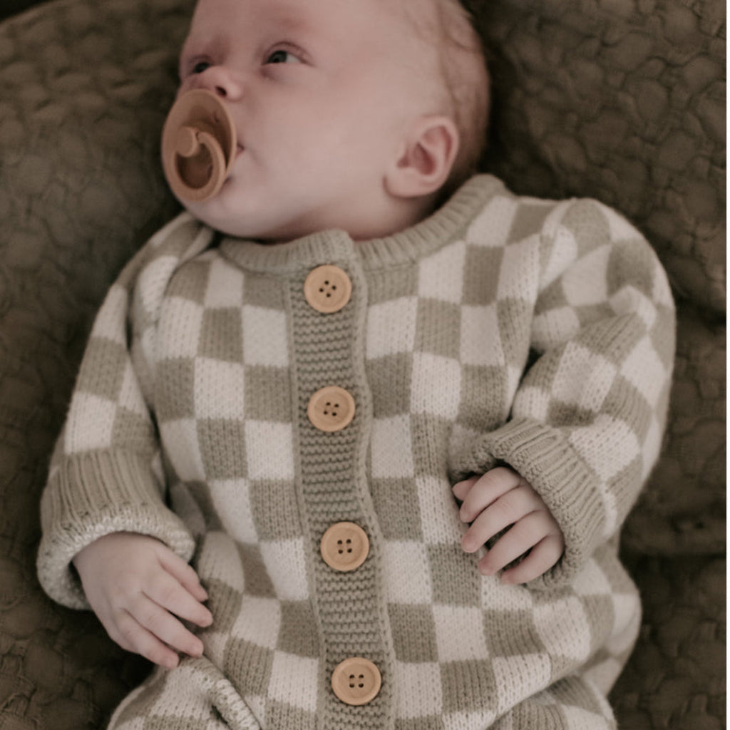 Knitted Onesie - Check Green.