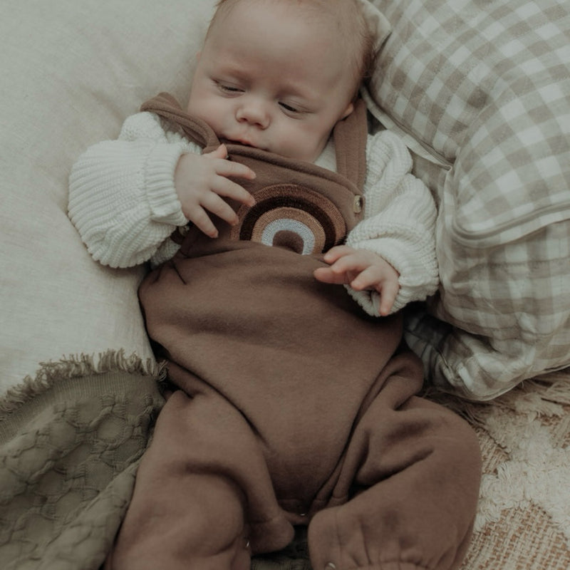 Embroidered Rainbow- Overalls - Brown.