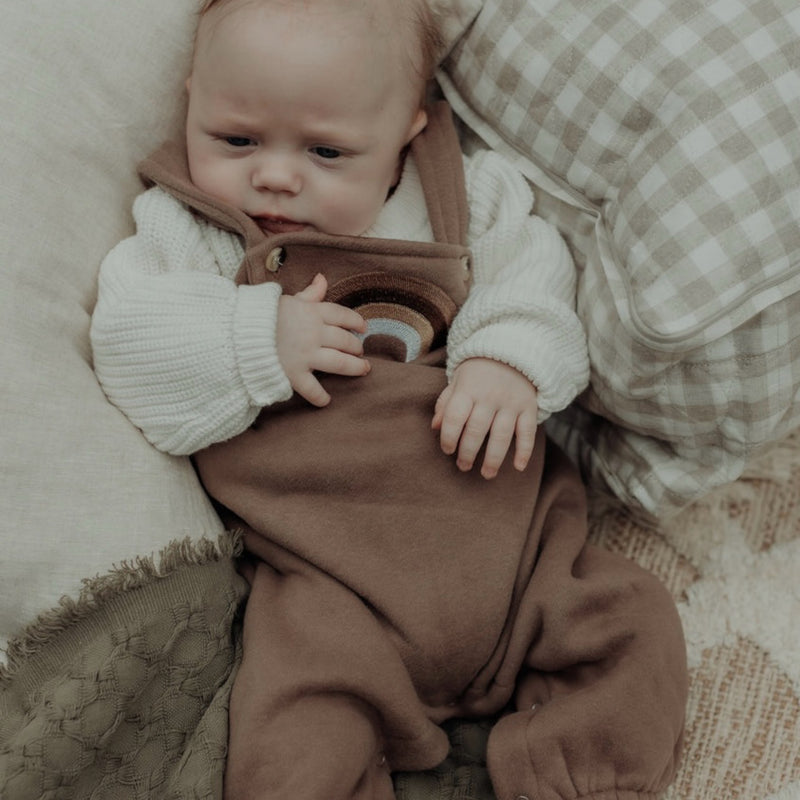 Embroidered Rainbow- Overalls - Brown.
