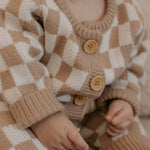 Knitted Onesie - Check Latte.
