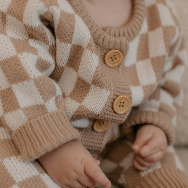 Knitted Onesie - Check Latte.