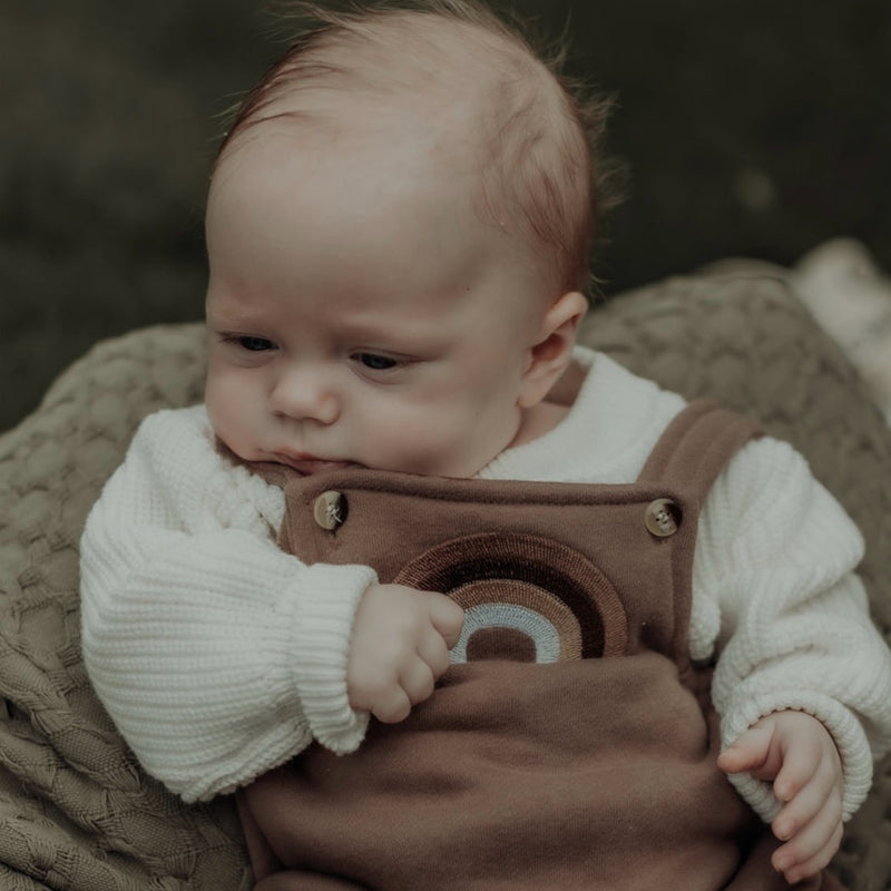 Embroidered Rainbow- Overalls - Brown.