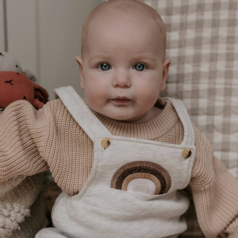 Embroidered Rainbow Overalls - White Marle.