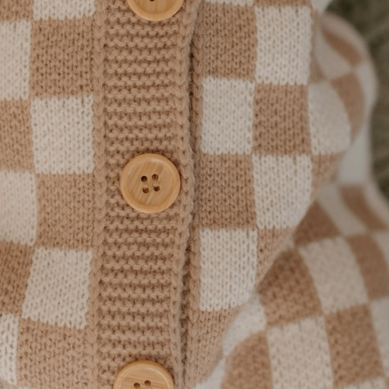 Knitted Onesie - Check Latte.