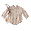baby girl romper, frill neckline, long-sleeved delicate wild flower pattern, Brushed cotton.