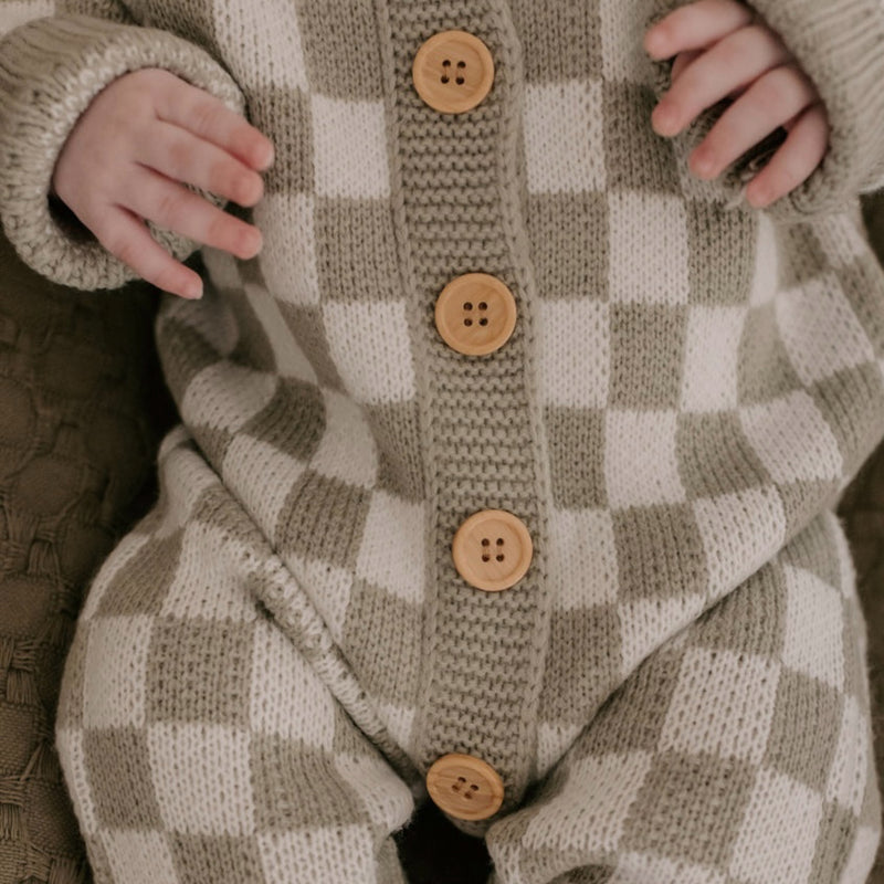 Knitted Onesie - Check Green.