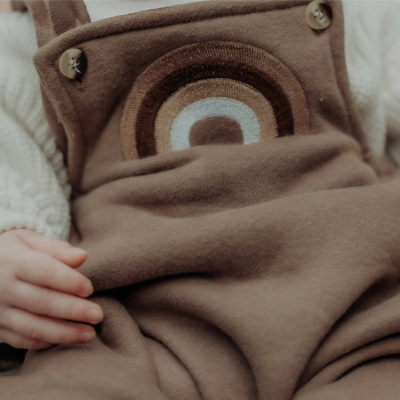 Embroidered Rainbow- Overalls - Brown.