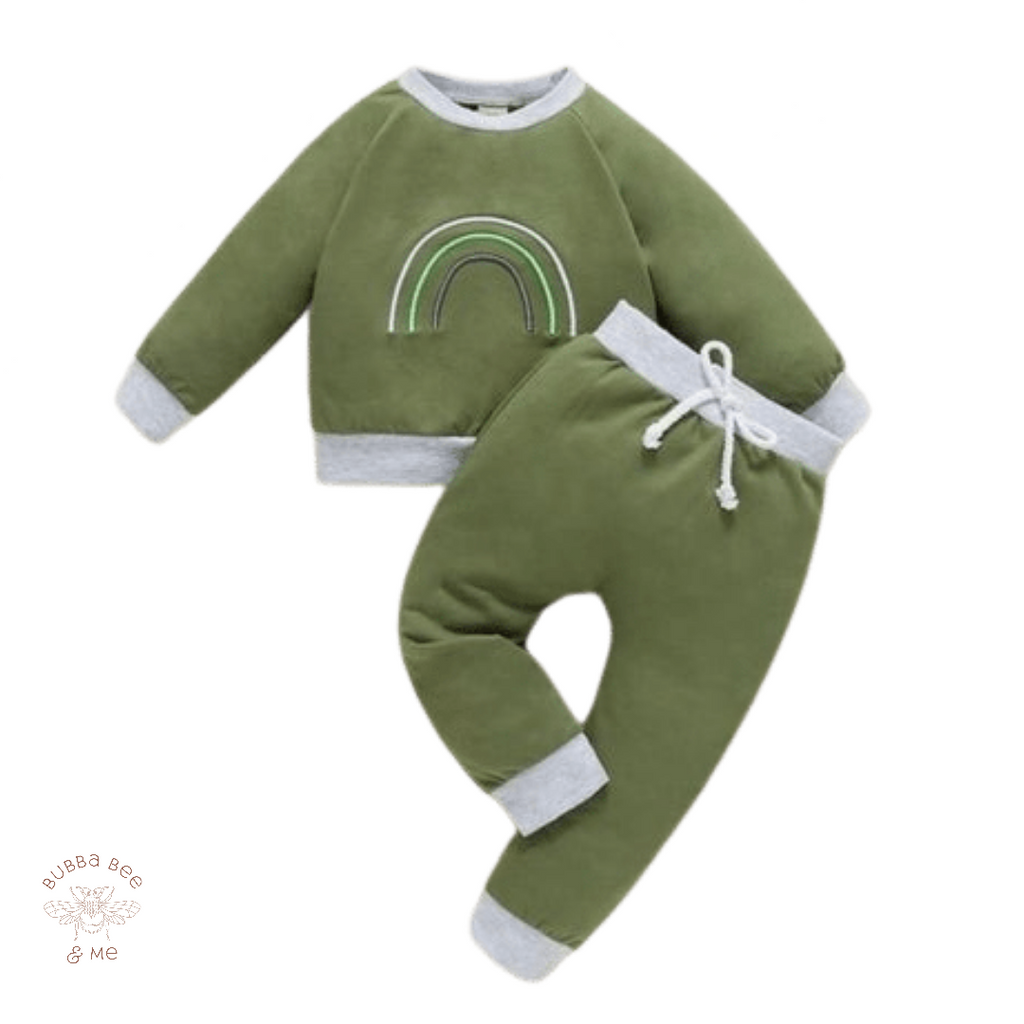 Green organic cotton tracksuit rainbow embellishment 