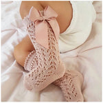 Baby girl, pink cotton, Spanish style socks with satin ribbon, Bubba Bee & Me.