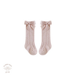 Baby girl, pink cotton, Spanish style socks with satin ribbon, Bubba Bee & Me.