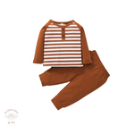 Baby boy mustard stripe 2-piece set, Toddler tracksuit mustard stripe, Baby boy tracksuit mustard stripe, Bubba Bee & Me.