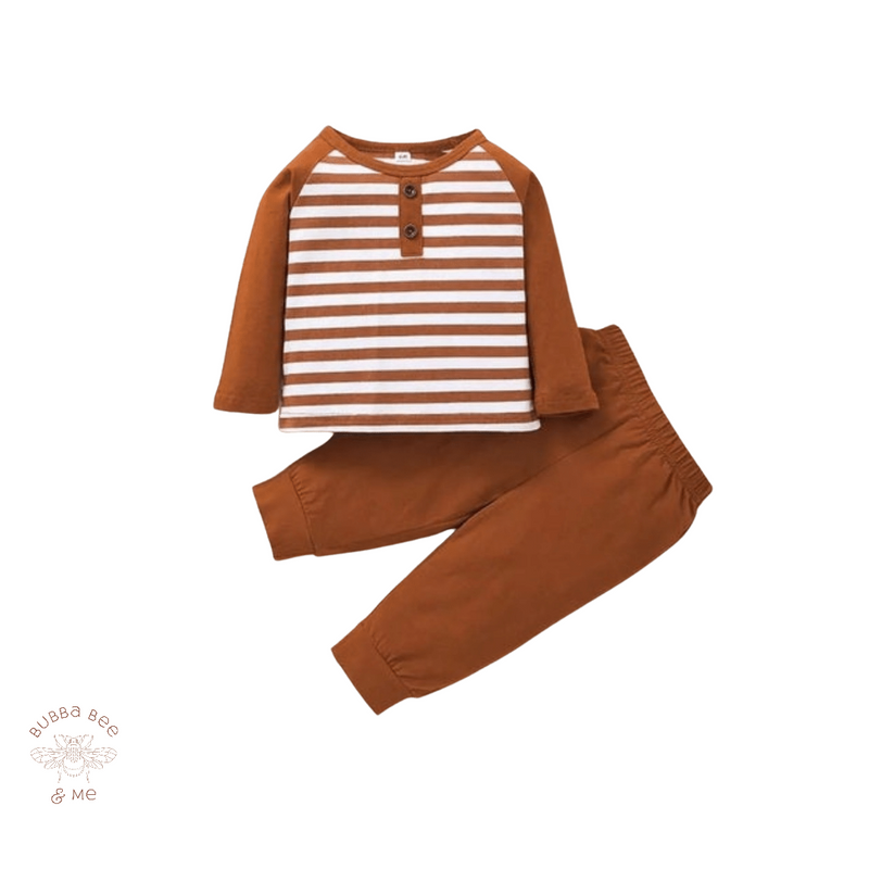 Baby boy mustard stripe 2-piece set, Toddler tracksuit mustard stripe, Baby boy tracksuit mustard stripe, Bubba Bee & Me.