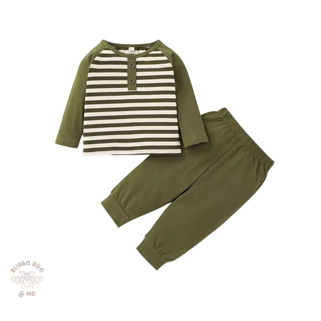 Baby Boy Classic stripe 2 piece set Green, Toddler tracksuit, Baby tracksuit, Bubba Bee & Me.