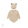 Knitted romper matching teddy ear beanie Stone