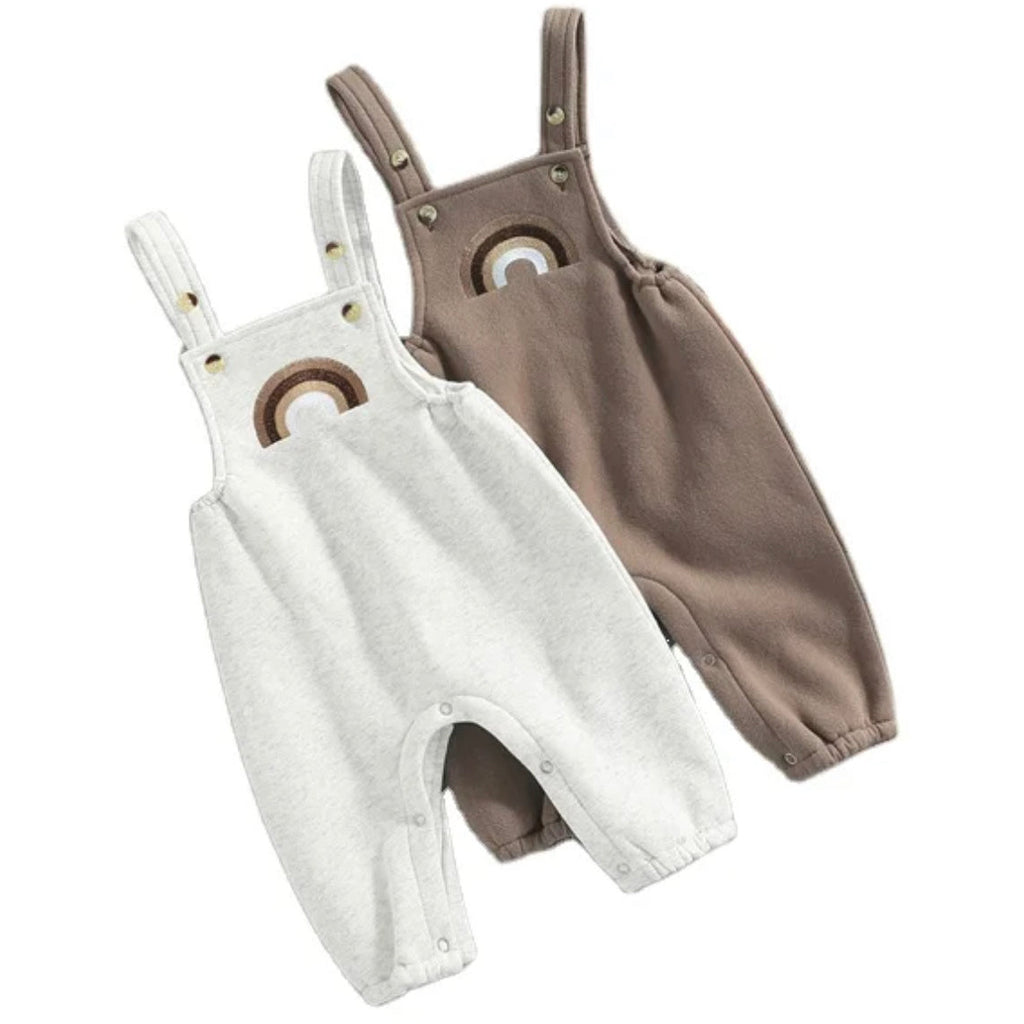 Embroidered Rainbow Overalls - White Marle.