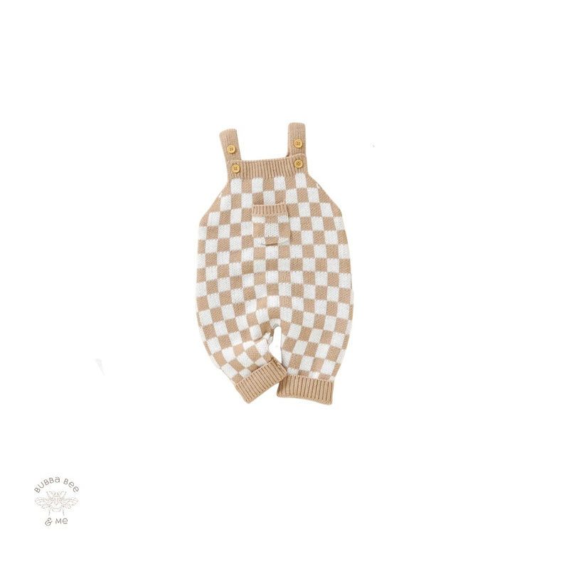 Knitted Check Overalls - Tan.