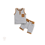 Baby boy Mustard and Navy stripe 2-piece set, Baby Boy summer set, Baby boy shorts and singlet, Bubba Bee & Me.