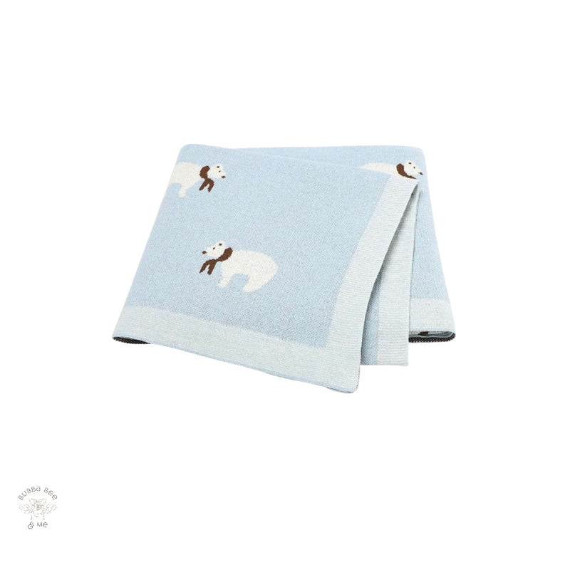 knitted baby blanket,blue colour,polar bear pattern, Bubba Bee & Me.
