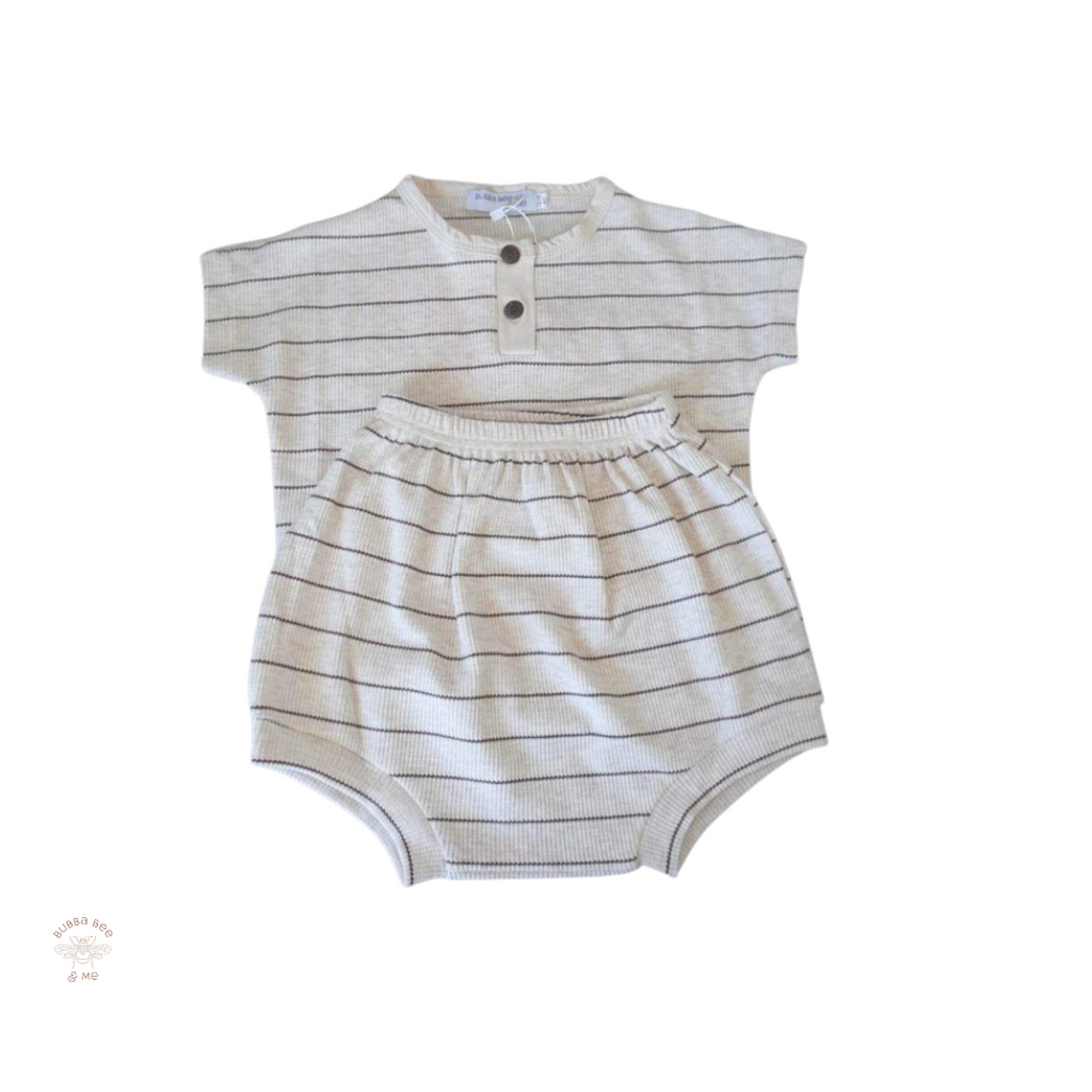 Unisex 2-piece set, box T style, fine stripe, Bubba Bee & Me.
