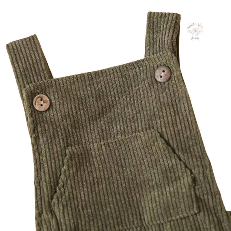 Baby Pine Green Cotton Corduroy romper, Baby summer romper, Bubba Bee & Me.