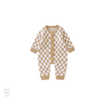 Checkered brown and white onesie, knitted onesie checkered, Bubba Bee & Me.