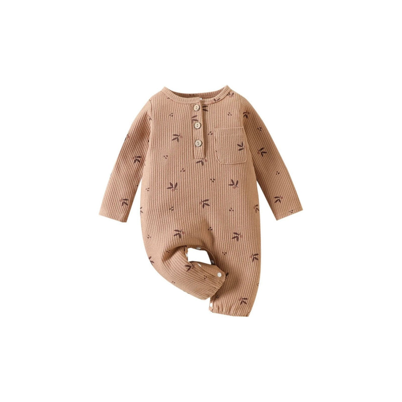 Baby girl latte onesie,botanical print,Bubba Bee & Me.