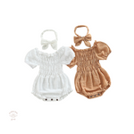 Baby girl White cotton romper,matching headband,baby girl copper romper,matching headband,Bubba Bee & Me.
