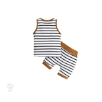 Baby boy Mustard and Navy stripe 2-piece set, Baby Boy summer set, Baby boy shorts and singlet, Bubba Bee & Me.