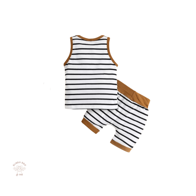 Baby boy Mustard and Navy stripe 2-piece set, Baby Boy summer set, Baby boy shorts and singlet, Bubba Bee & Me.