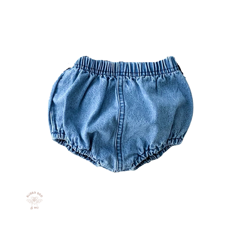 Baby light denim bloomers. denim pilchers, Bubba Bee & Me.
