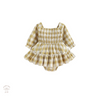Baby girl onesie, plaid check ruffle, long sleeve, Bubba Bee & Me.