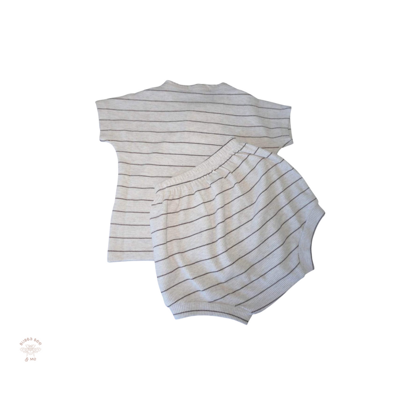 Unisex 2-piece set, box T style, fine stripe, Bubba Bee & Me.