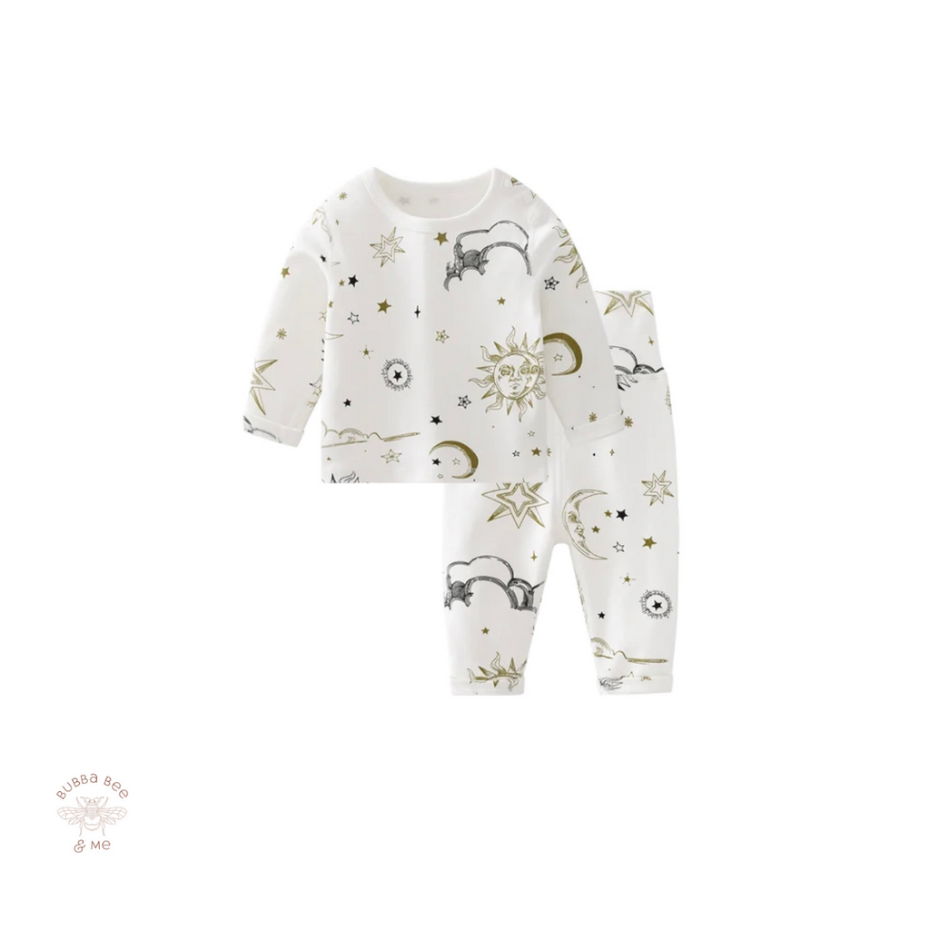 Organic Baby 2 piece set Sun Stars and Moons, cosmic,galaxy, Bubba Bee & Me.
