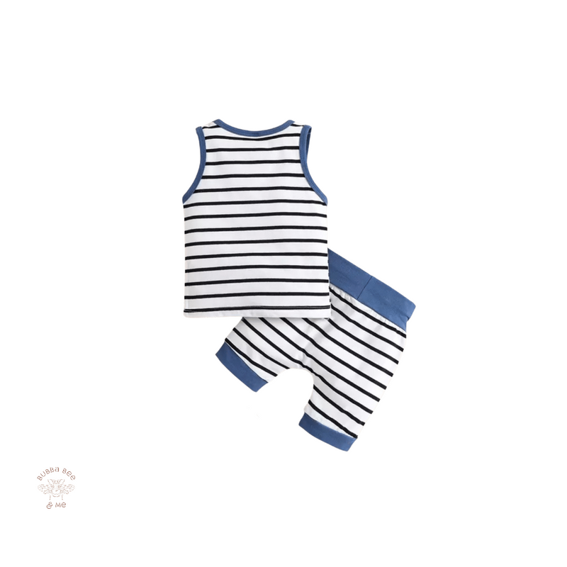 Baby boy Royal Blue and Navy stripe 2-piece set, Baby Boy summer set, Baby boy shorts and singlet, Bubba Bee & Me.