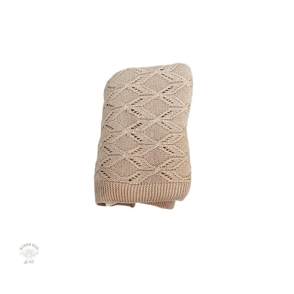 knotted baby blanket, diamon pattern, Latte colour, Bubba Bee & Me.