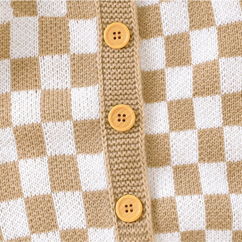 Knitted Onesie - Check Latte.