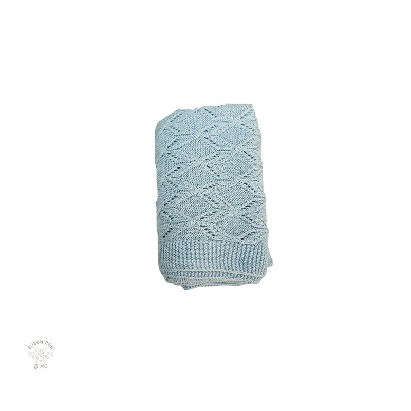 Baby knitted blanket Blue, diamond pattern, Bubba Bee & Me.