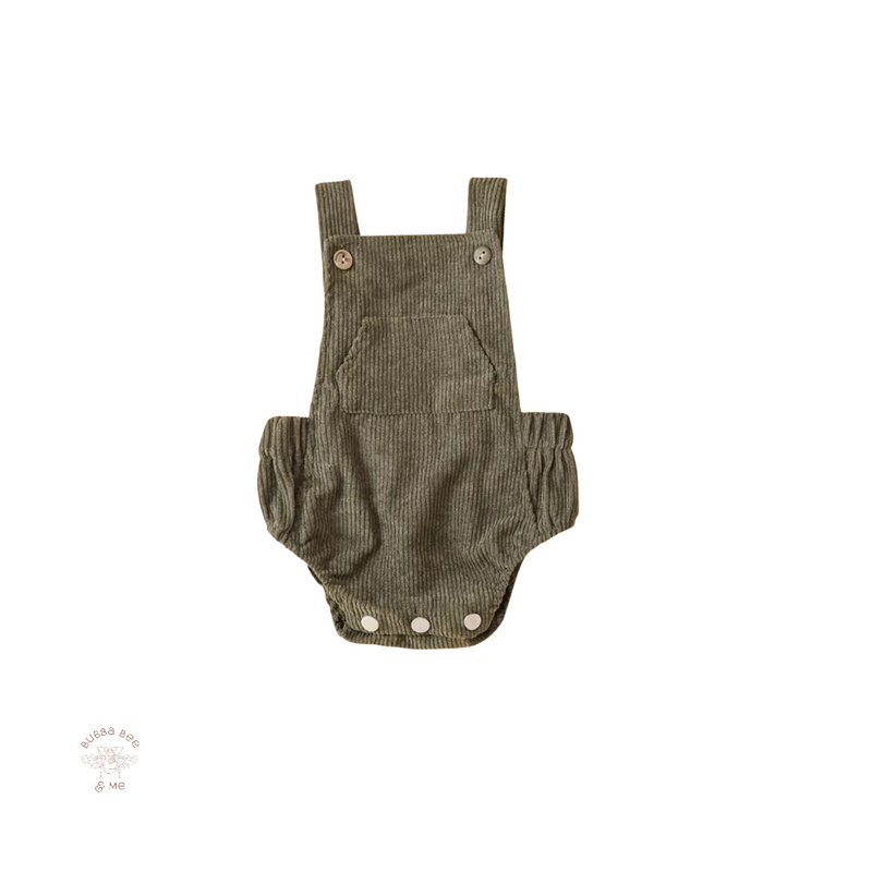 Baby Pine Green Cotton Corduroy romper, Baby summer romper, Bubba Bee & Me.